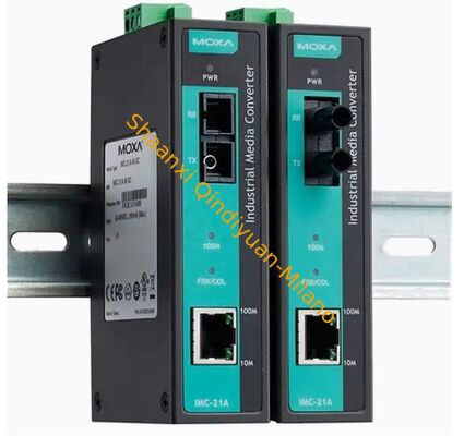 Single Mode SC Media Converter MOXA IMC-21A-S-SC-T an industrial single-mode SC media converter (fiber-to-Ethernet), 10/100Base-TX to 100Base-FX, compact DIN-rail, wide temperature range.