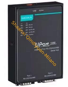 Serial Adapter MOXA UPORT1250  a 2-port USB-to-serial adapter (RS-232/422/485), bus-powered, with COM port retention for reliable industrial device connectivity.