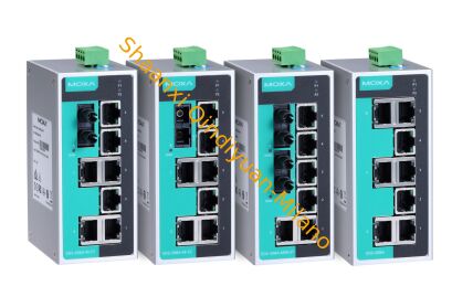 MOXA EDS-208A 8 Port Unmanaged Industrial Ethernet Switch unmanaged industrial Ethernet switch, 8 x 10/100Base-T(X) RJ45 ports, redundant 24V DC power, IP30, DIN rail, wide temperature range.
