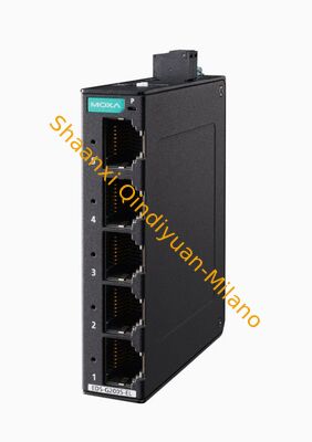 Industrial Switch MOXA EDS-208 unmanaged industrial Ethernet switch, 8 x 10/100Base-TX RJ45 ports, redundant 24V DC power, IP30, DIN rail, 0 to 60°C operating temperature.