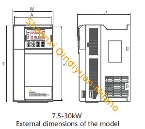 Milano KV90-110G-4-PV 380V Three Phase Overall Dimensions：610H(mm) 265W(mm) 280D(mm) Mounting Dimensions：590A(mm) 200B(mm)